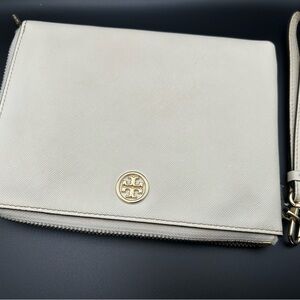 Tory Burch Ivory Wristlet with Gold Accents